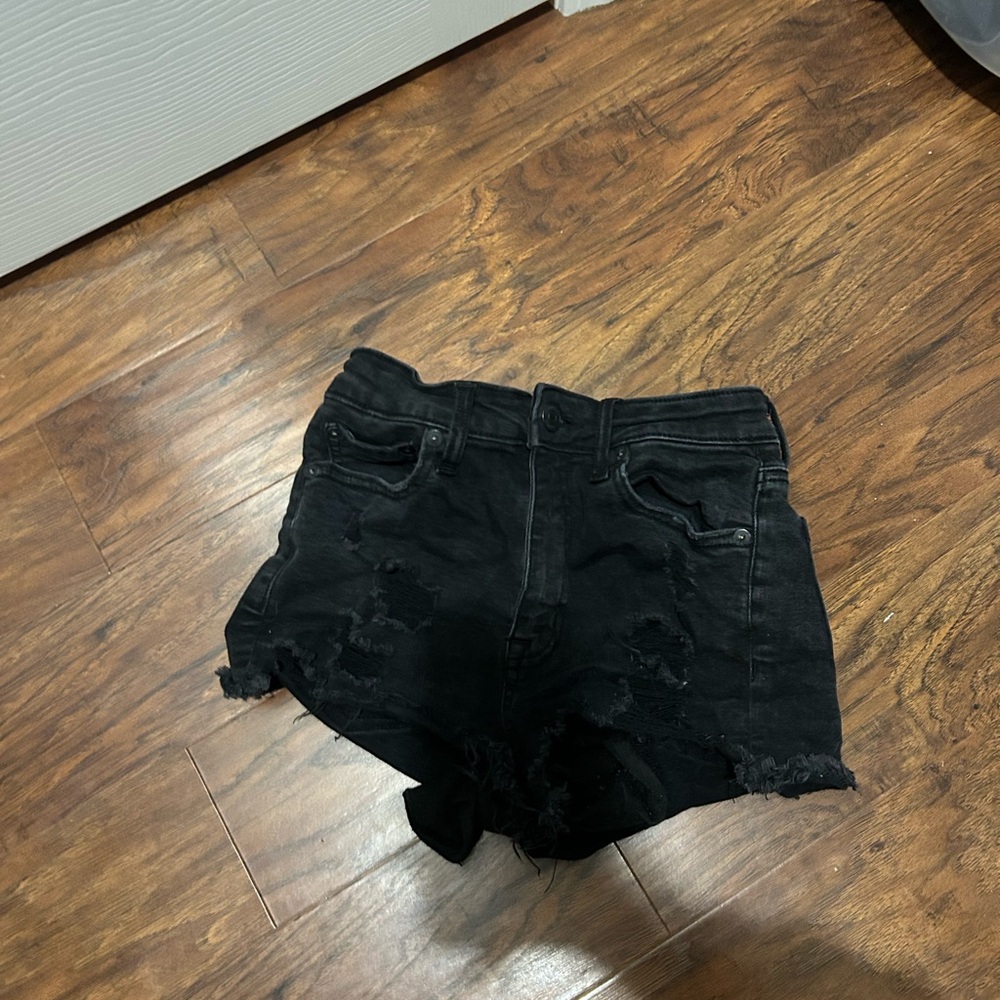 Black Distressed Denim Shorts